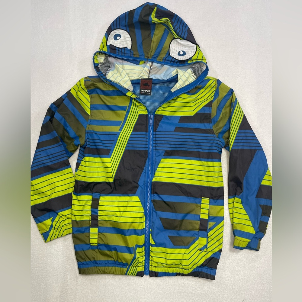 Tony Hawk Youth Windbreaker Jacket Hooded Blue Green Size Small